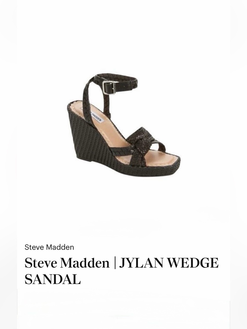 Steve Madden Black Woven Knot Front Ankle-Strap Wedges